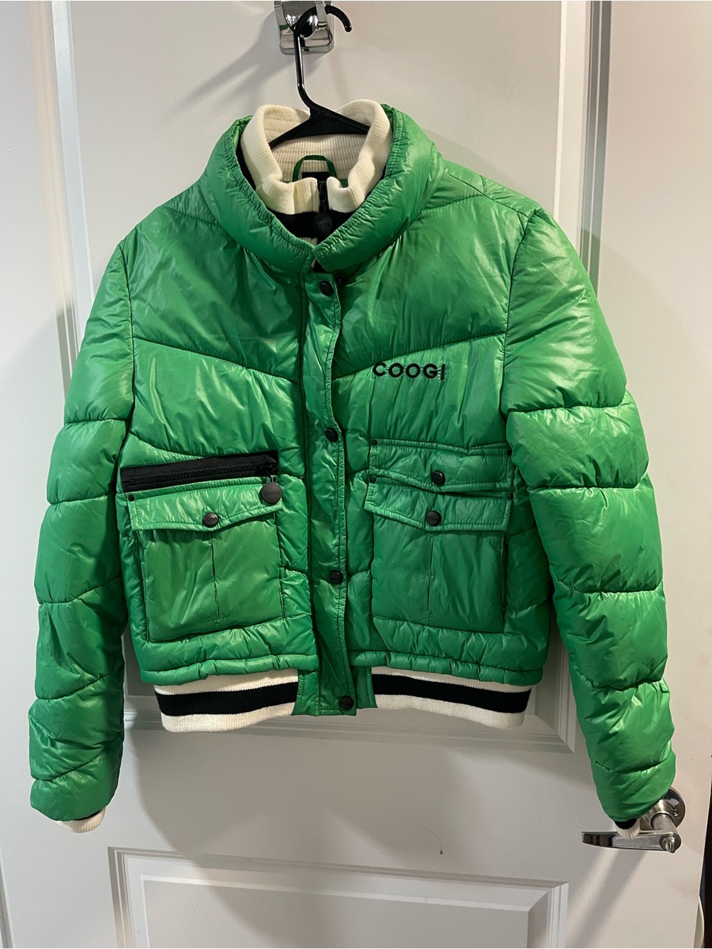 COOGI Bright Green Puffer Jacket with Ribbed Hem